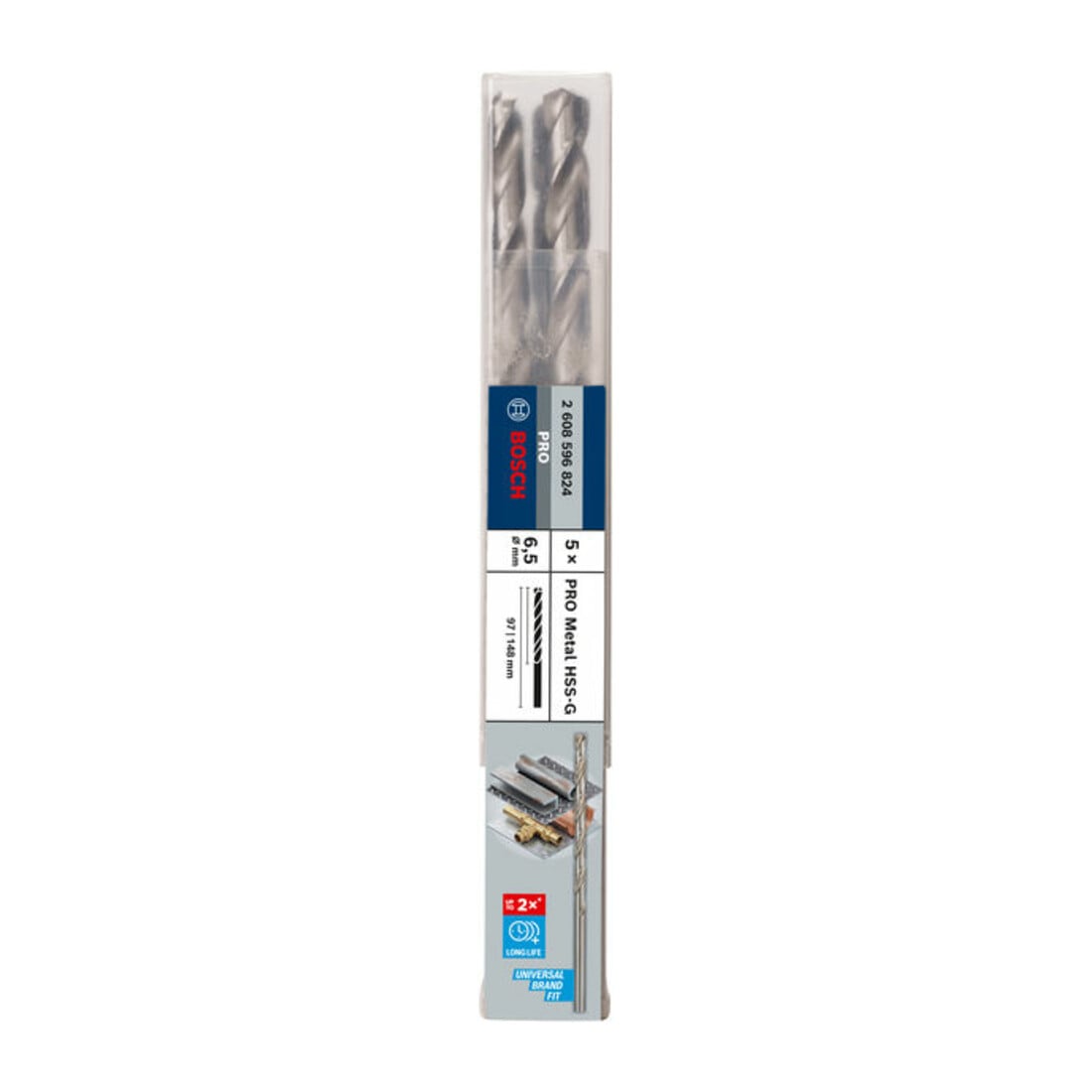 Forets à métaux rectifiés HSS-G, DIN 340, série longue 6,5 x 97 x 148 mm