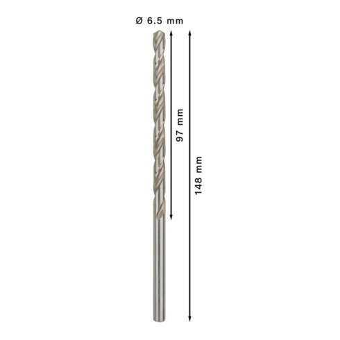 Forets à métaux rectifiés HSS-G, DIN 340, série longue 6,5 x 97 x 148 mm