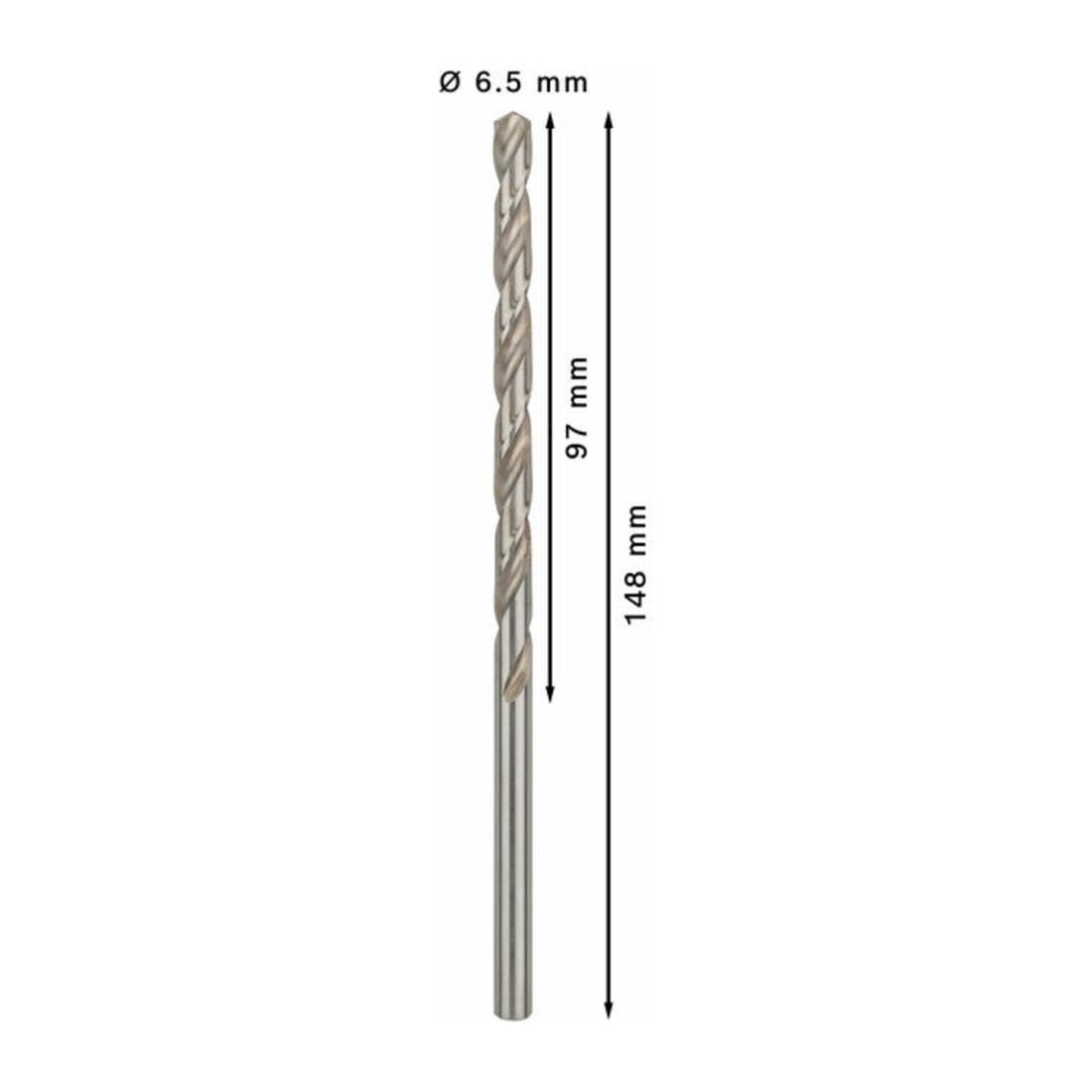 Forets à métaux rectifiés HSS-G, DIN 340, série longue 6,5 x 97 x 148 mm