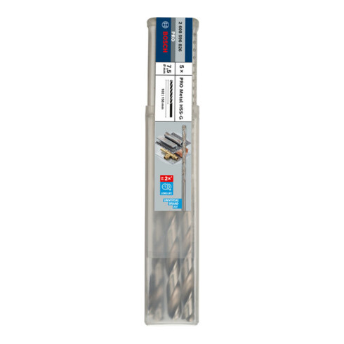 Forets à métaux rectifiés HSS-G, DIN 340, série longue 7,5 x 102 x 156 mm