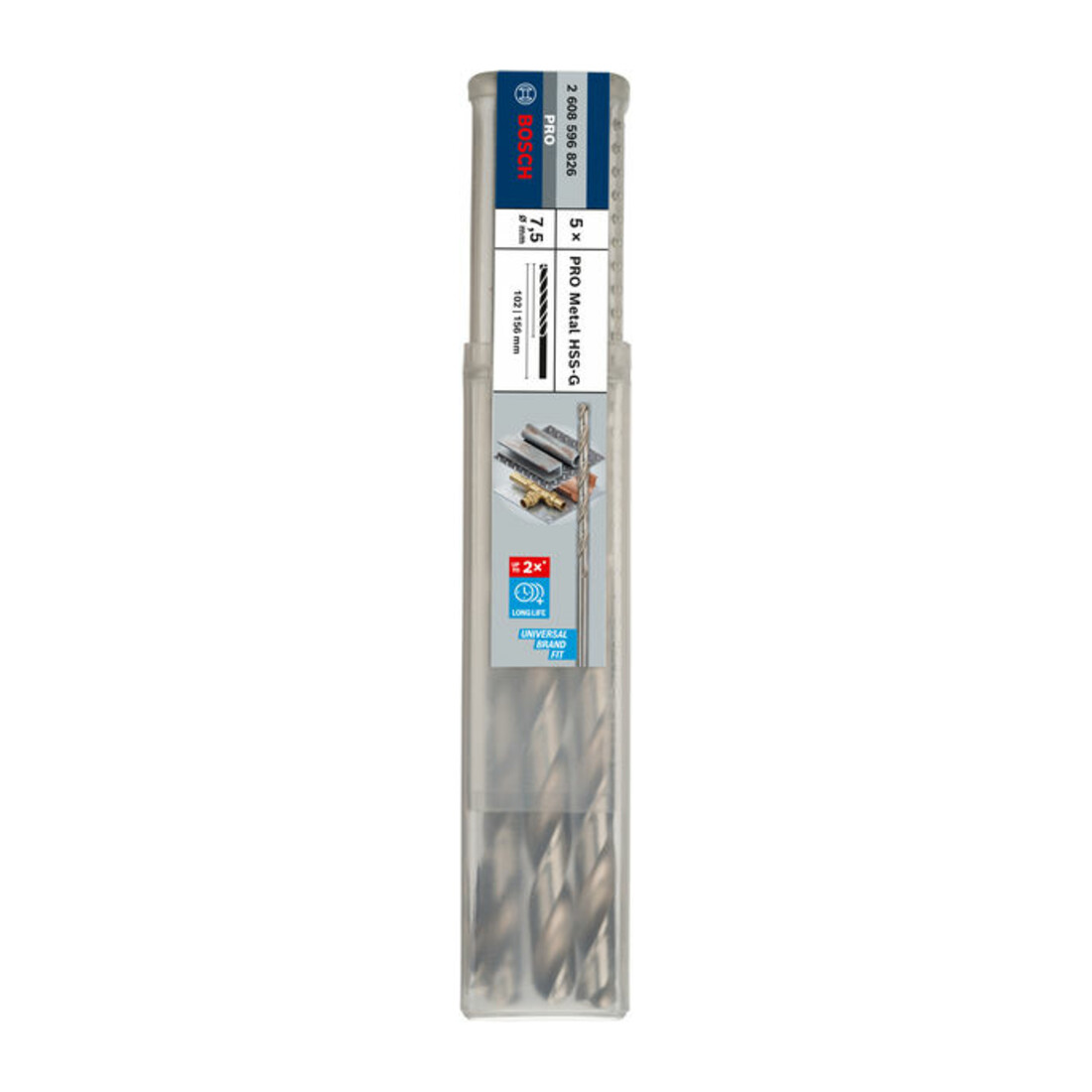 Forets à métaux rectifiés HSS-G, DIN 340, série longue 7,5 x 102 x 156 mm