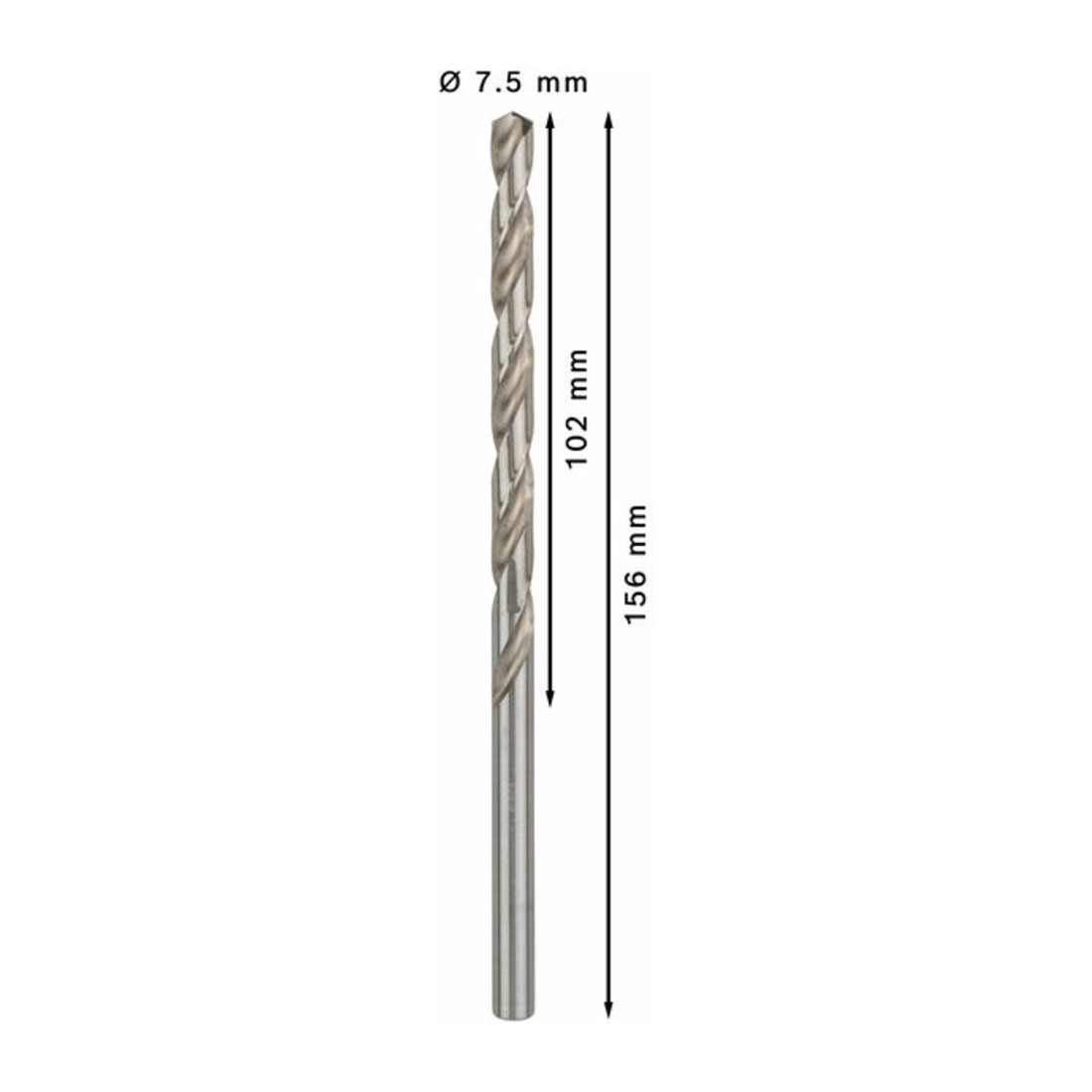 Forets à métaux rectifiés HSS-G, DIN 340, série longue 7,5 x 102 x 156 mm