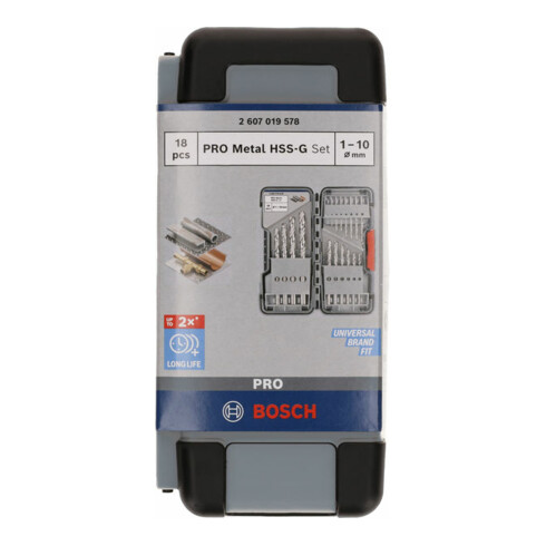 Forets à métaux rectifiés Toughbox HSS-G, DIN 338, 135°, set de 18 pièces 1; 1,5; 2; 2,5; 3; 3,5; 4; 4,5; 5; 5,5; 6; 7; 8; 9; 10 mm