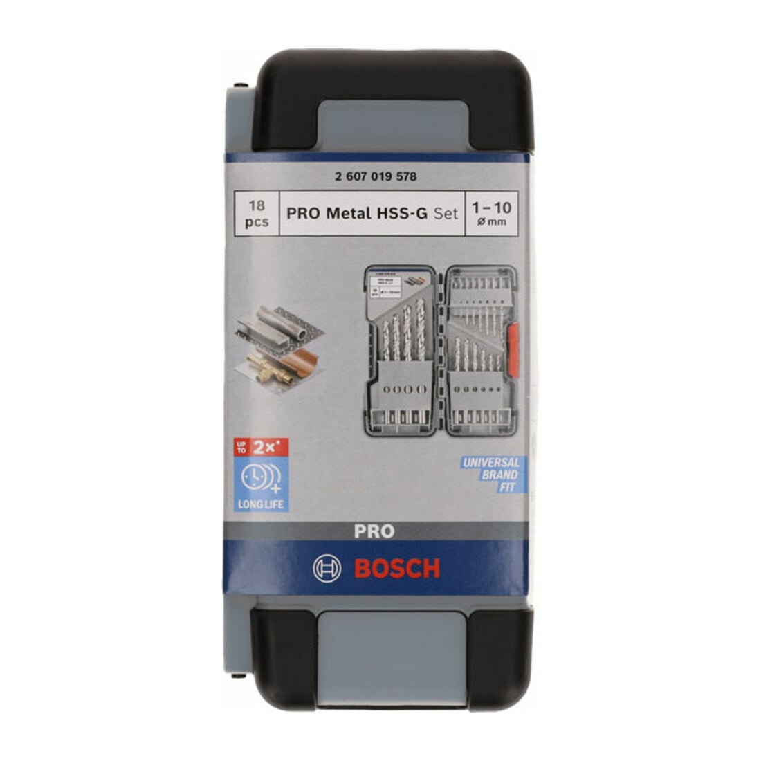 Forets à métaux rectifiés Toughbox HSS-G, DIN 338, 135°, set de 18 pièces 1; 1,5; 2; 2,5; 3; 3,5; 4; 4,5; 5; 5,5; 6; 7; 8; 9; 10 mm