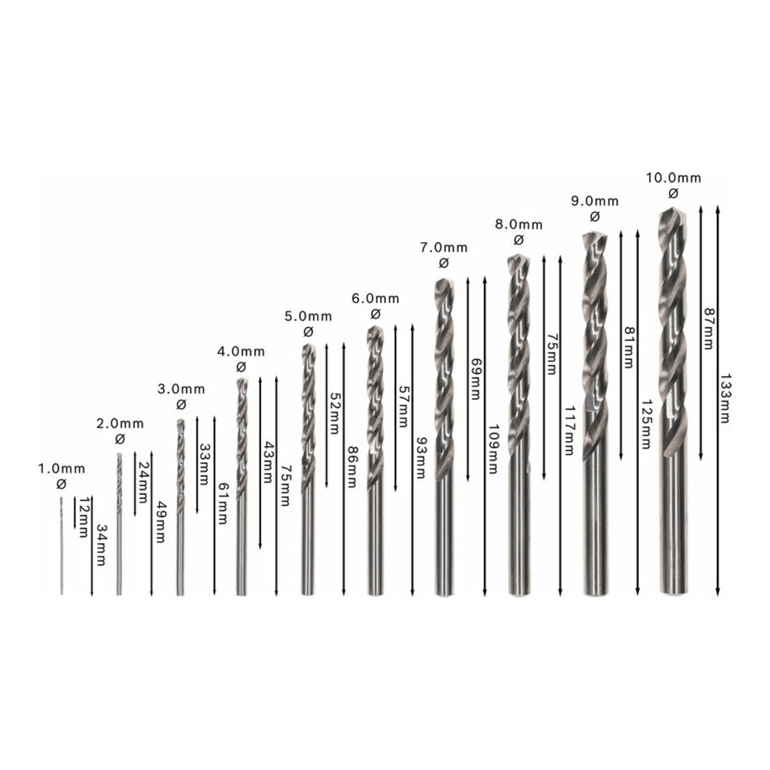 Forets à métaux Robust Line HSS-G 135°, set de 10 pièces 1; 2; 3; 4; 5; 6; 7; 8; 9; 10 mm, 135°