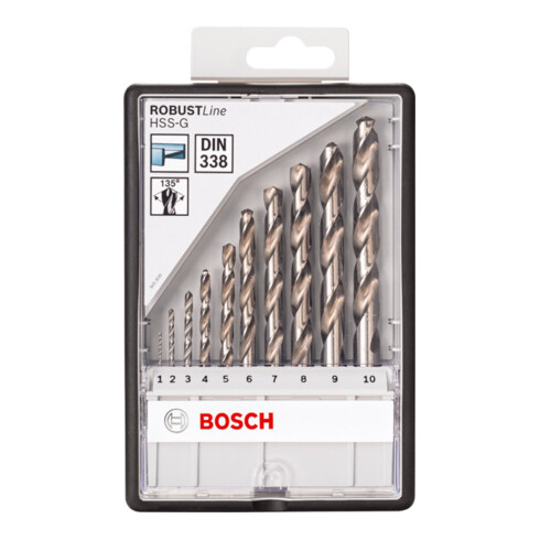 Forets à métaux Robust Line HSS-G 135°, set de 10 pièces 1; 2; 3; 4; 5; 6; 7; 8; 9; 10 mm, 135°