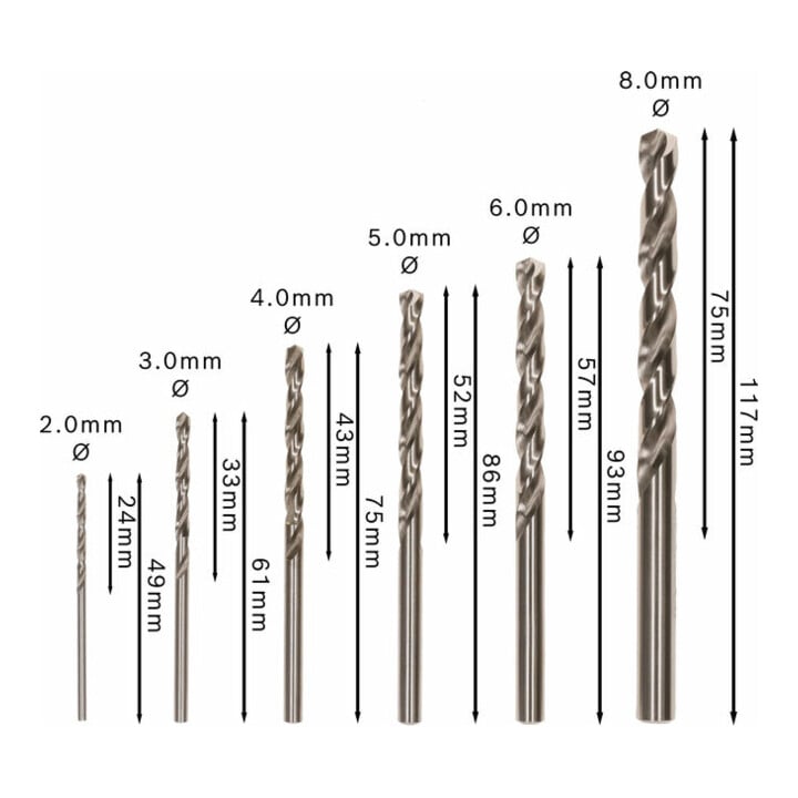Forets à métaux Robust Line HSS-G 135°, set de 6 pièces 2; 3; 4; 5; 6; 8 mm, 135°