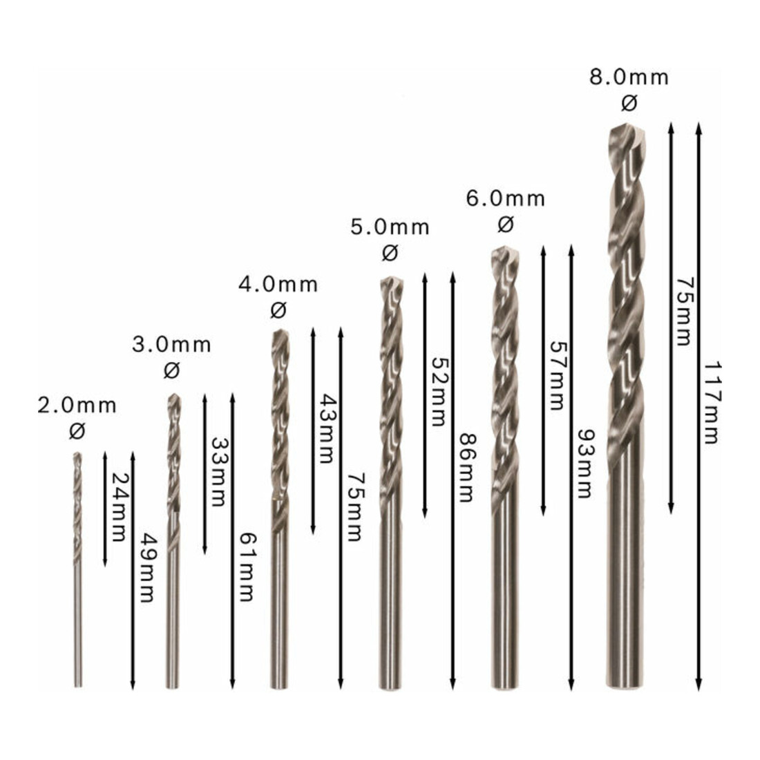 Forets à métaux Robust Line HSS-G 135°, set de 6 pièces 2; 3; 4; 5; 6; 8 mm, 135°