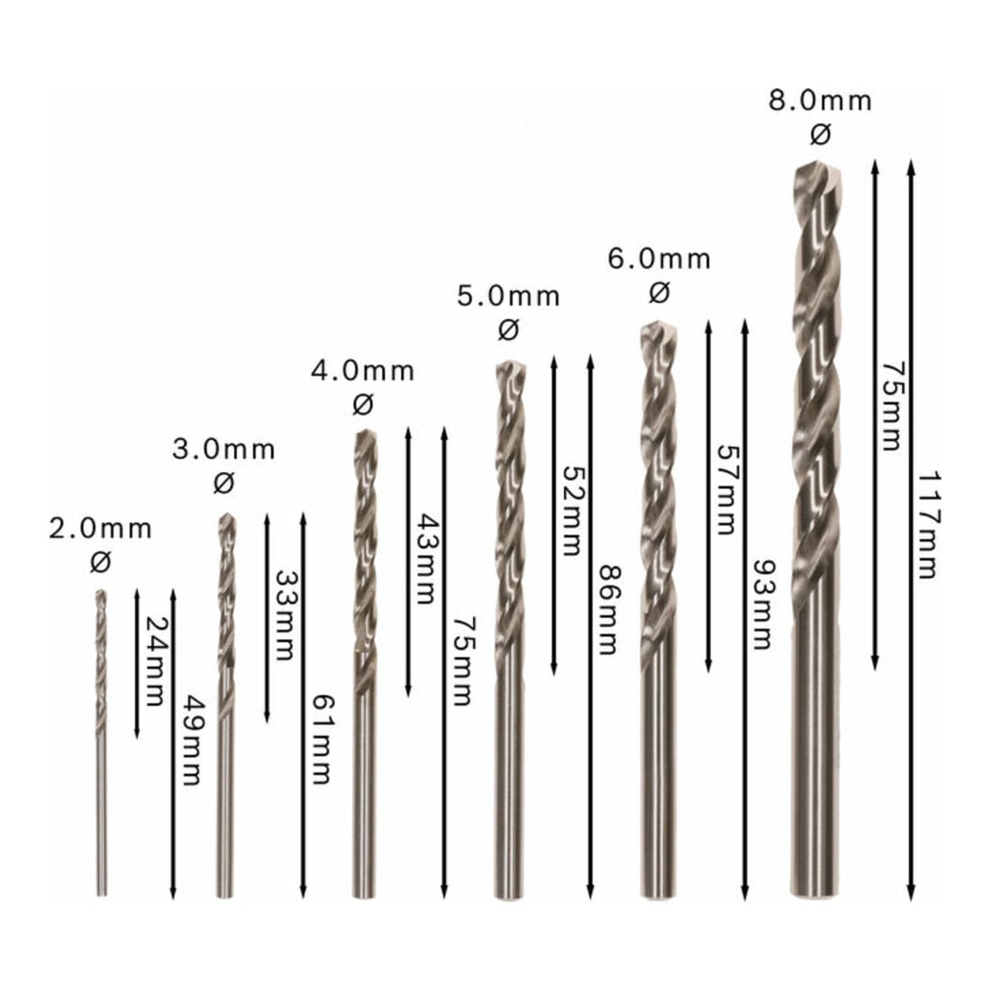 Forets à métaux Robust Line HSS-G 135°, set de 6 pièces 2; 3; 4; 5; 6; 8 mm, 135°