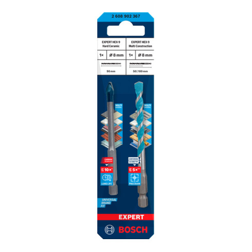 Forets Bosch EXPERT HEX-9 Hard Ceramic + HEX-9 Multi Construction, 8 mm