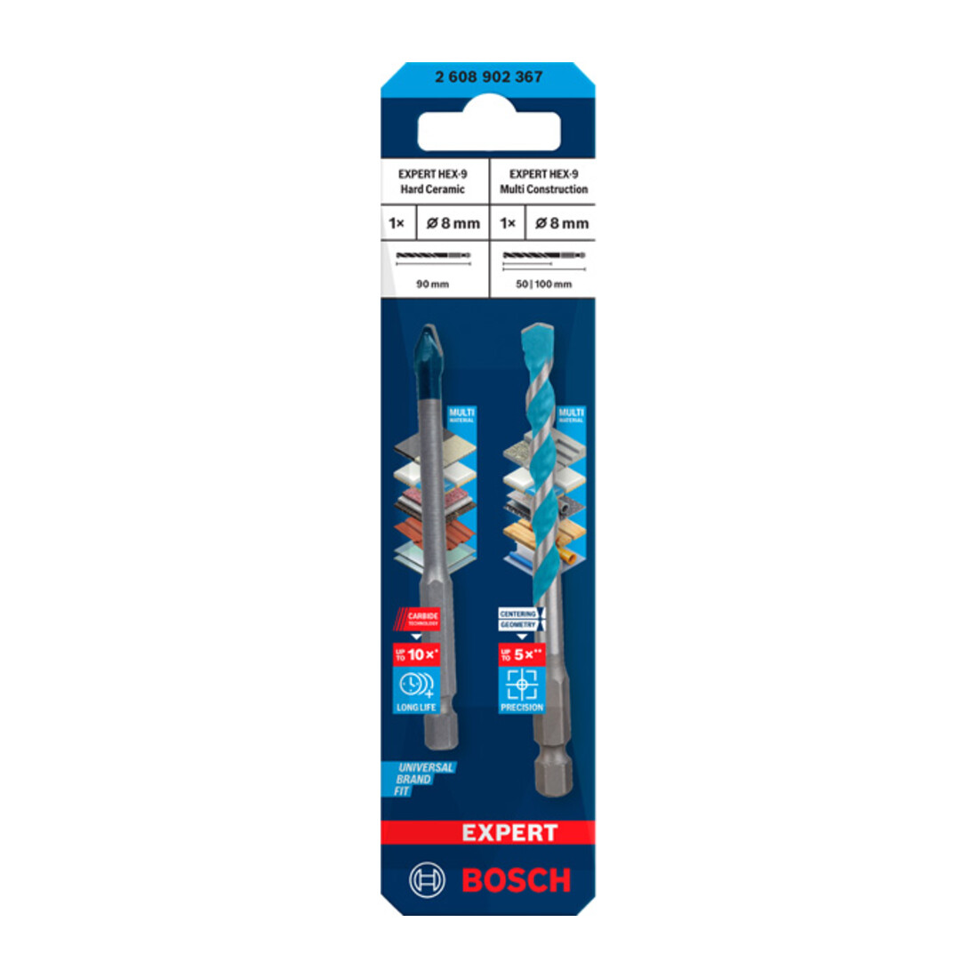 Forets Bosch EXPERT HEX-9 Hard Ceramic + HEX-9 Multi Construction, 8 mm
