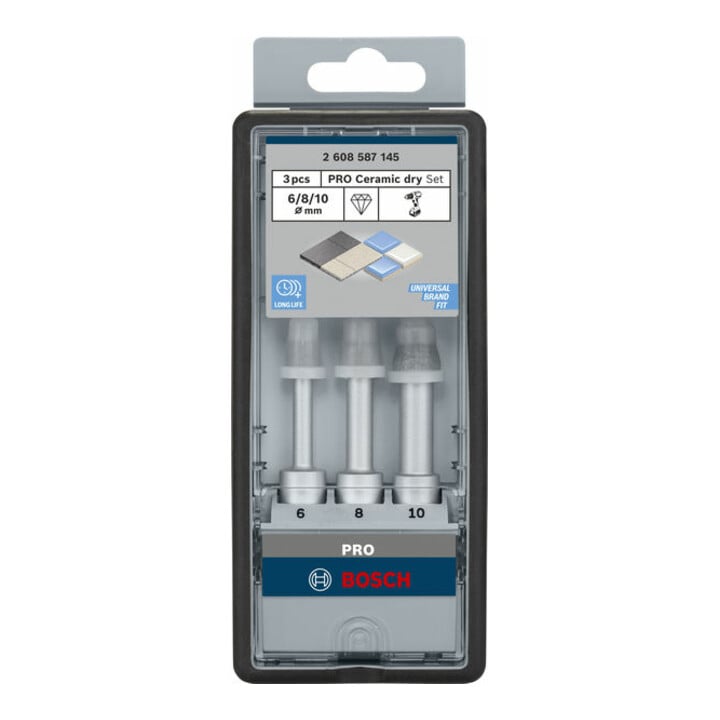 Forets diamantés à sec Robust Line Easy Dry Best for Ceramic, set de 3 pièces 6,0; 8,0; 10,0 mm