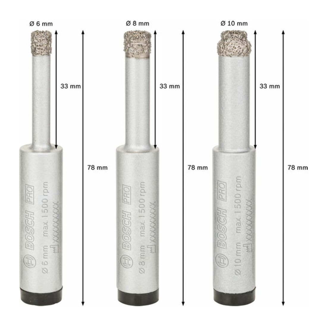Forets diamantés à sec Robust Line Easy Dry Best for Ceramic, set de 3 pièces 6,0; 8,0; 10,0 mm