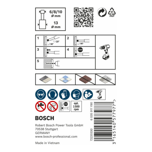 Forets diamantés à sec Robust Line Easy Dry Best for Ceramic, set de 3 pièces 6,0; 8,0; 10,0 mm
