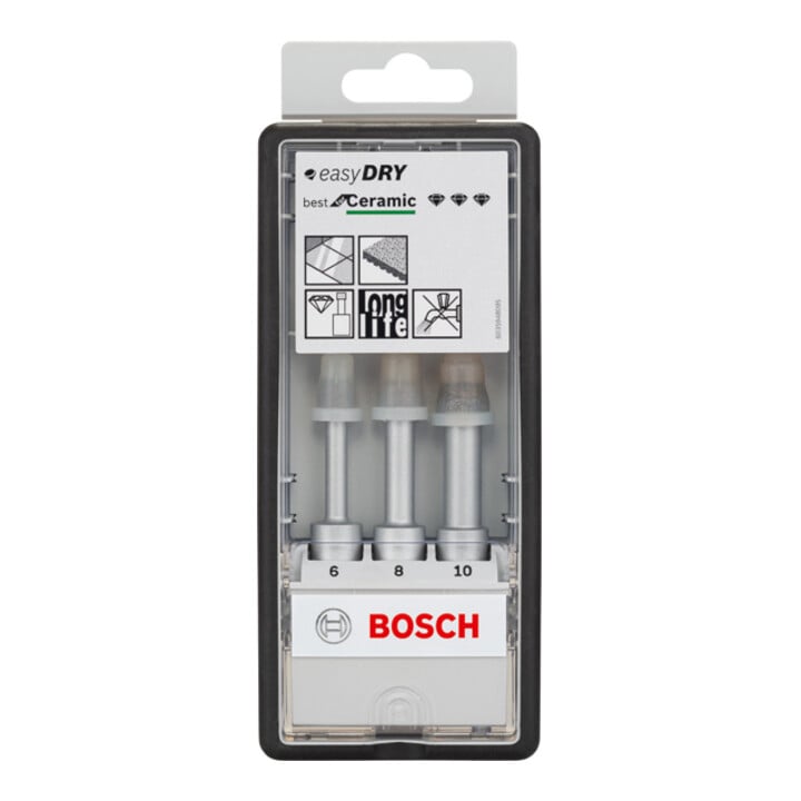 Forets diamantés à sec Robust Line Easy Dry Best for Ceramic, set de 3 pièces 6,0; 8,0; 10,0 mm