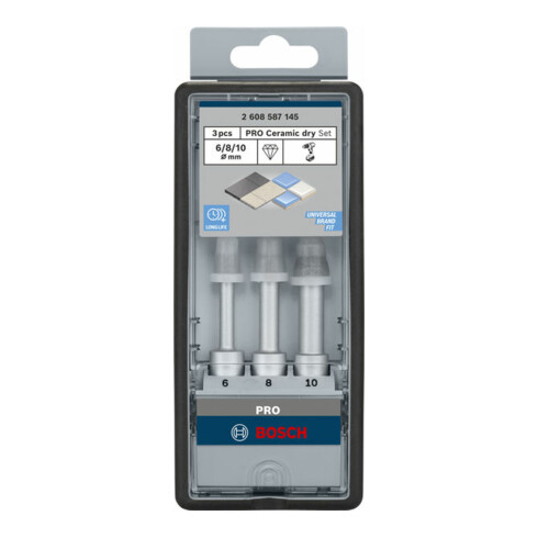 Forets diamantés à sec Robust Line Easy Dry Best for Ceramic, set de 3 pièces 6,0; 8,0; 10,0 mm