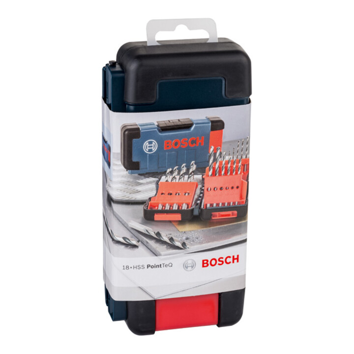 Forets hélicoïdaux Bosch HSS PointTeQ, set ToughBox 18 pièces