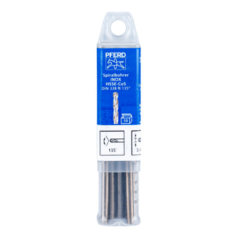 Forets hélicoïdaux PFERD - SPB DIN 338 HSSE N 3,4 INOX