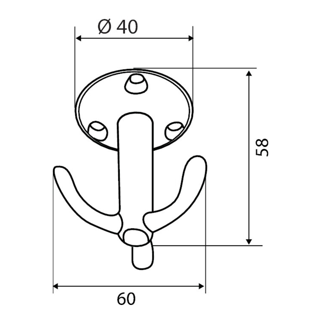 Format Garderob.-Hut- und Mantelhaken,Dreifachhaken, Bestla,H58mm,Aluminium EV1 poliert