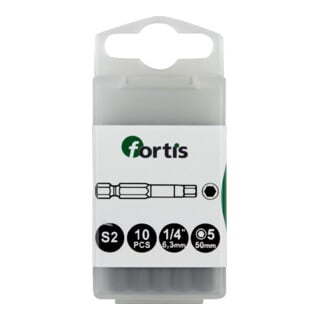 FORTIS Bit 1/4" DIN3126 E6,3 Innensechskant 5 x 50mm 10er Pack zähhart