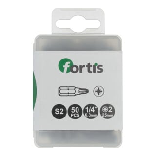 FORTIS Bit zähhart 1/4" DIN3126 C6,3 PZ2x25mm 50er Pack