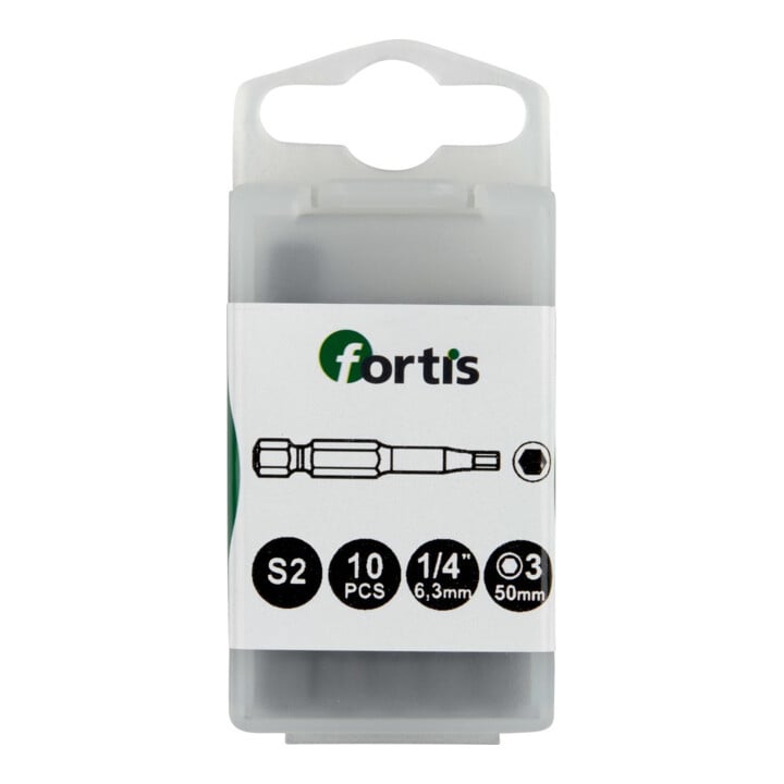 FORTIS Bit zähhart 1/4" DIN3126 E6,3 Innensechskant 3x50mm 10er Pack