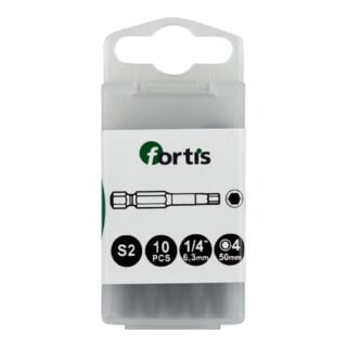 FORTIS Bit zähhart 1/4" DIN3126 E6,3 Innensechskant 4x50mm 10er Pack