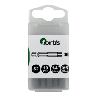 FORTIS Bit zähhart 1/4" DIN3126 E6,3 Innensechskant 6x50mm 10er Pack