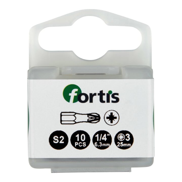 FORTIS Embouts 1/4" DIN3126 C6,3 PZ3x25mm Torsion pack de 10