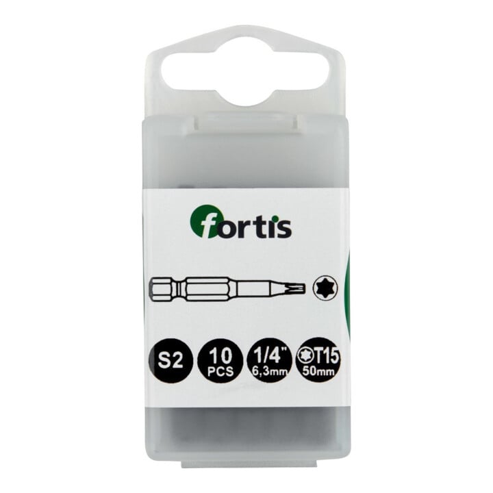 FORTIS Embouts 1/4" DIN3126 E6,3 T15x50mm durcis pack de 10