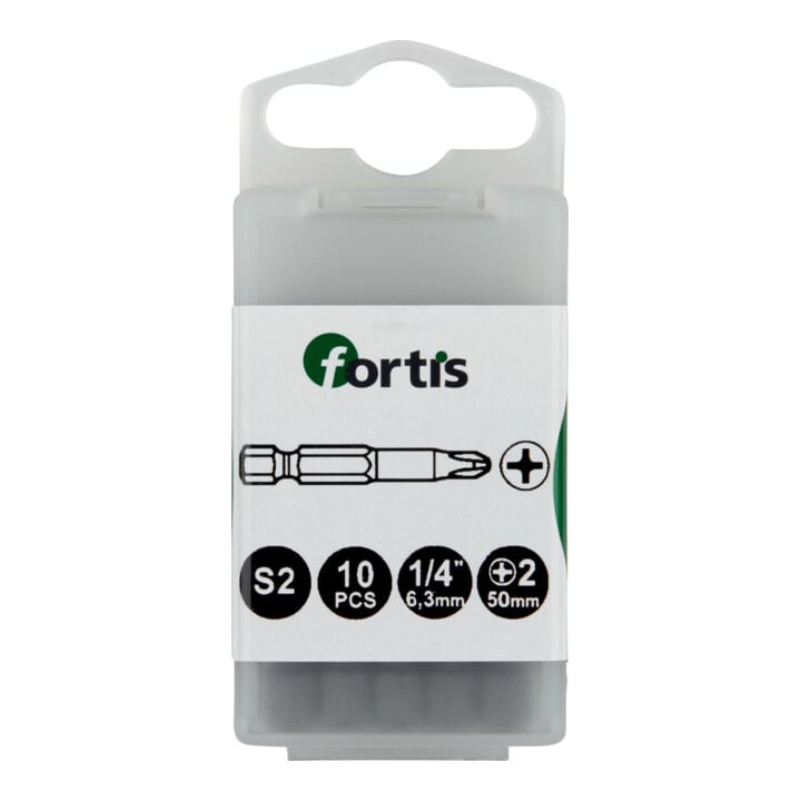 FORTIS Embouts en acier trempé 1/4" DIN3126 E6,3 PH2x50mm pack de 10