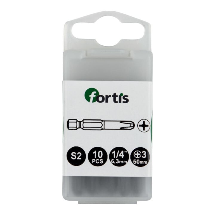 FORTIS Embouts en acier trempé 1/4" DIN3126 E6,3 PH3x50mm pack de 10