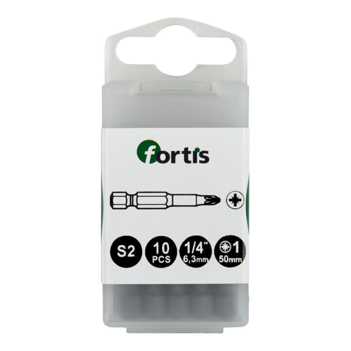 FORTIS Embouts en acier trempé 1/4" DIN3126 E6,3 PZ1x50mm, pack de 10