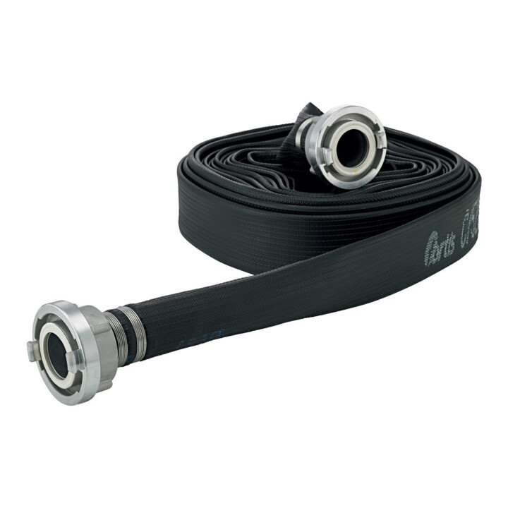 FORTIS Tuyau plat polyvalent C/52 mm caoutchouté noir avec raccords STORZ 20 m
