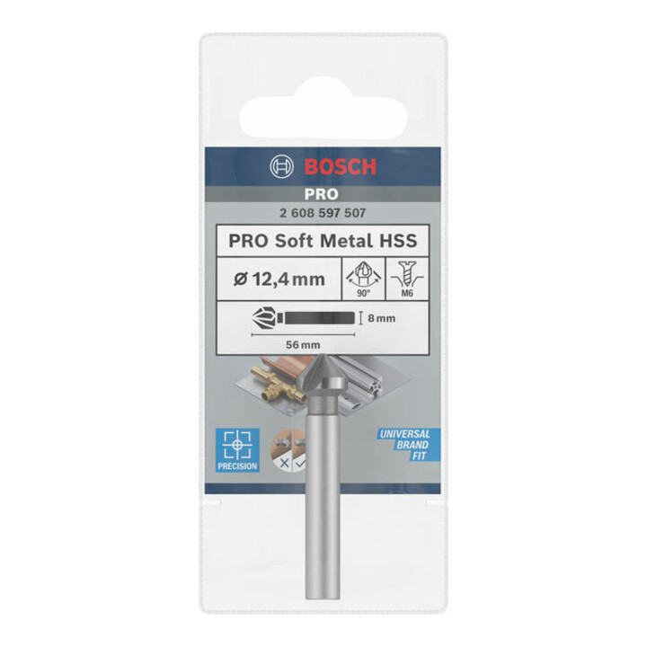 Fraise à chanfreiner Bosch à queue cylindrique 12.4 M 6 56 mm 8 mm