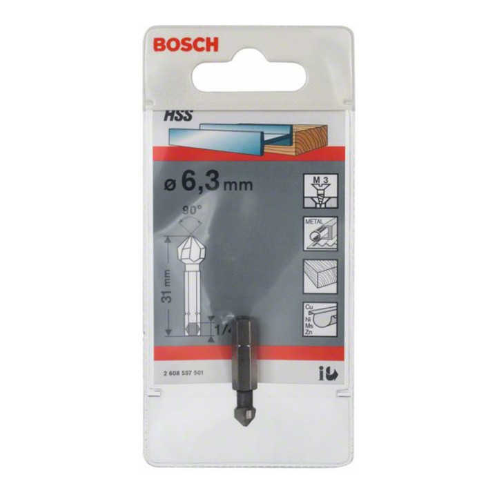 Fraise à chanfreiner Bosch avec queue hexagonale 6,3 M 3 31 mm 1/4".