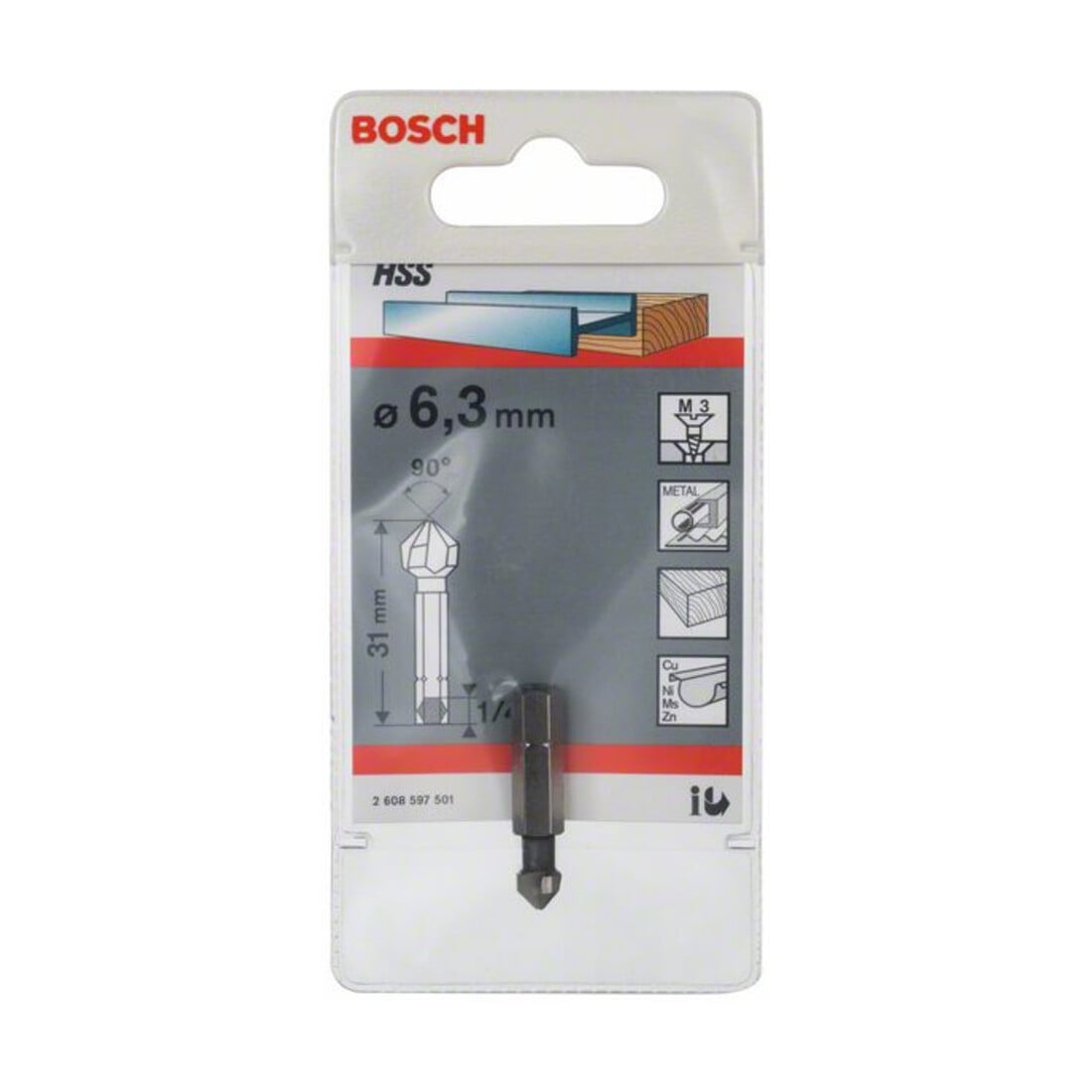 Fraise Bosch HSS, tige hexagonale, tige 1/4 de pouce