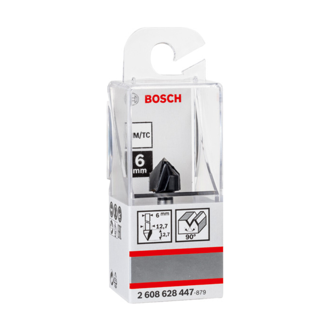 Fraise à rainurer en V Bosch Standard pour bois avec queue de 6 mm D1 12,7 mm L 12,7 mm,G 45 mm,90°.