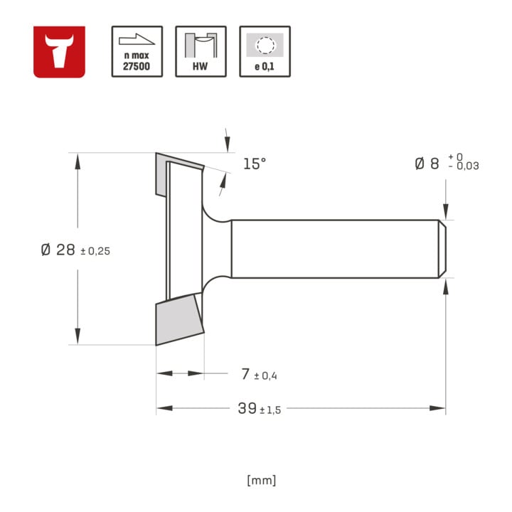 Fraise à surfacer STIER HW D8 x L28 m x S7,5 mm, 5°