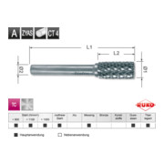Fraises sur tige en carbure Ruko forme A cylindrique (ZYA) avec denture frontale