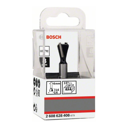 Bosch Fresa per incastri a coda di rondine 8 mm diametro 14 mm lunghezza di lavoro 14 mm lunghezza complessiva 55 mm 15°