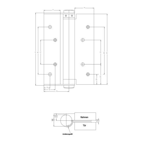 Fridavo charnière de porte à ressort hélicoïdal modèle M STA blk taille 0 L.75mm simple effet