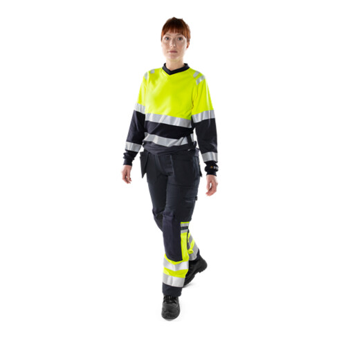 Fristads Damen Flamestat High Vis T-Shirt, La. Kl. 1 7108 TFL Größe 3XL Warnschutz-Gelb/Marine