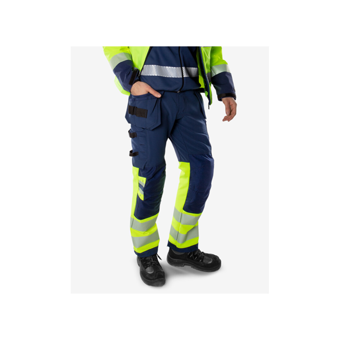Fristads High Vis Green Handwerker Stretchhose Kl. 1 2643 GSTP Größe C52 Warnschutz-Gelb/Marine
