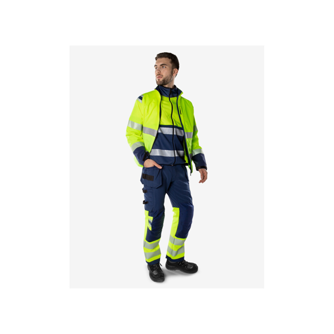 Fristads High Vis Green Handwerker Stretchhose Kl. 1 2643 GSTP Größe C52 Warnschutz-Gelb/Marine