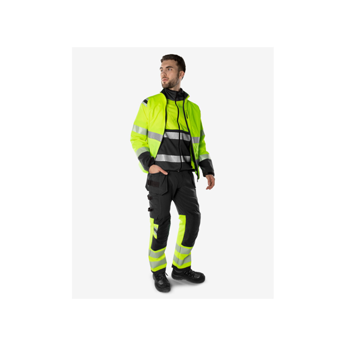Fristads High Vis Green Handwerker Stretchhose Kl. 1 2643 GSTP Größe D116 Warnschutz-Gelb/Schwarz
