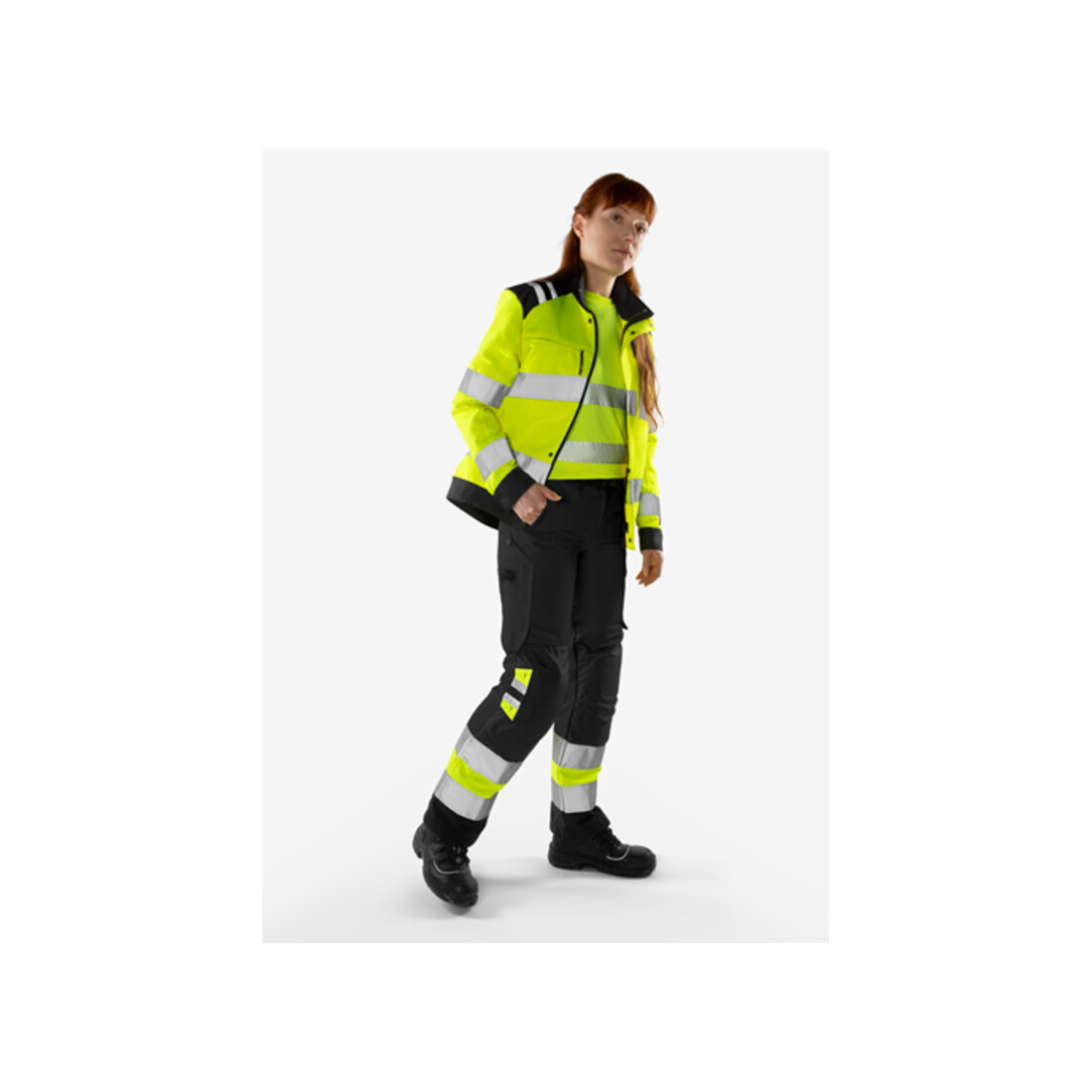 Fristads High Vis Green Hose Damen Kl. 1 2652 GPLU Größe 48 Warnschutz-Orange/Grau