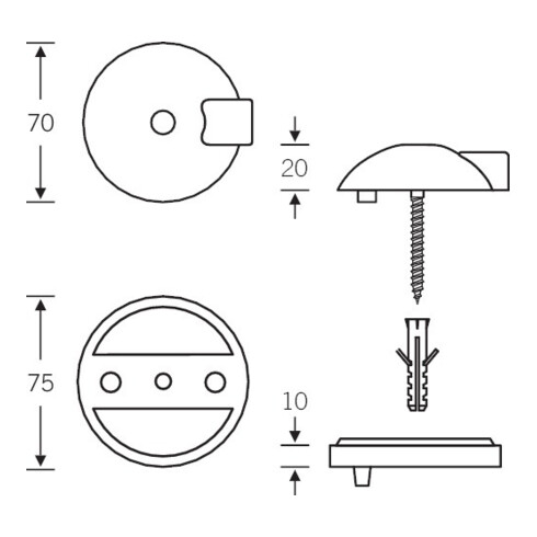 FSB Bodentürpuffer 38 3884 D.70mm H.20mm Alu.naturf./F1 Dübelmontage