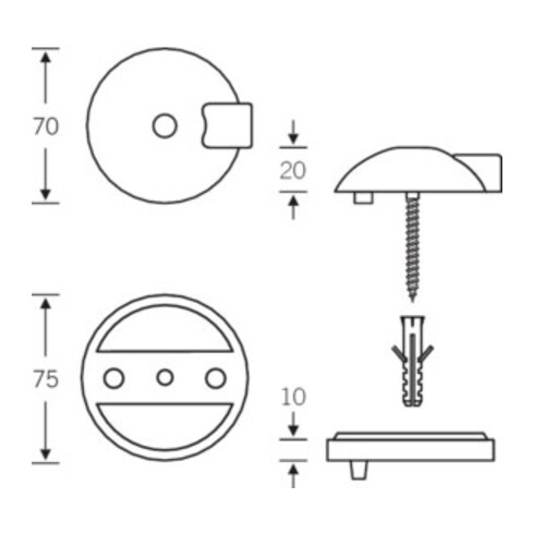 FSB Bodentürpuffer 38 3884 D.70mm H.20mm Alu.naturf./F1 Dübelmontage