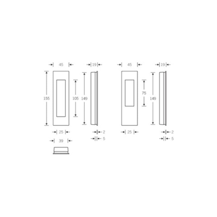 FSB Coque de porte coulissante 42 4251 store L.155mm B.45mm Alu. 0105 ktg. EL.-T. 18,5mm